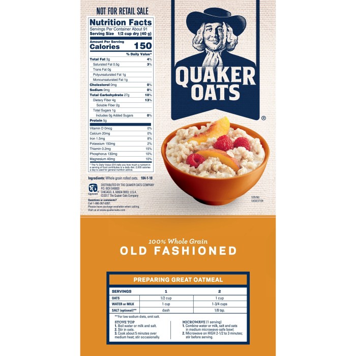 Quaker oatmeal nutrition facts