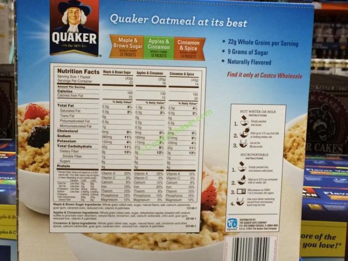 Quaker oatmeal nutrition facts